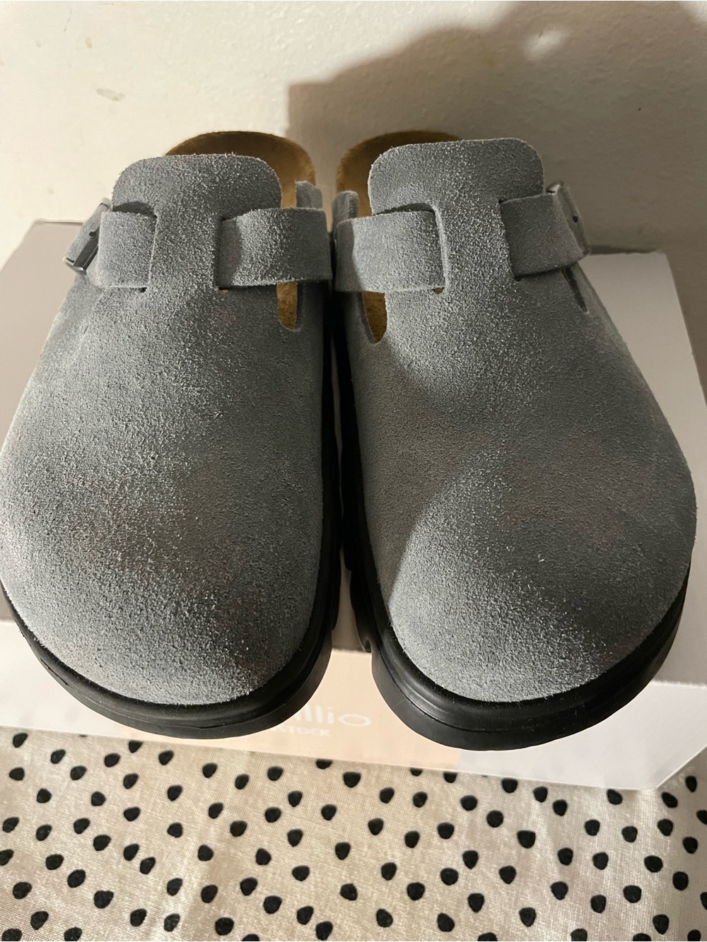 Birkenstock Light Gray Suede Clogs Mule